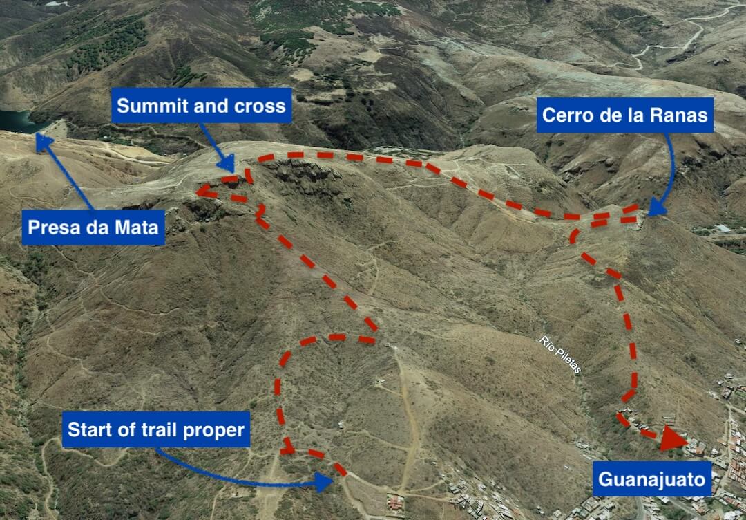3D map of Cerro de la Sirena showing the hiking route in