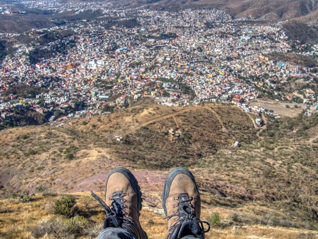 A view of Guanajuato below my booted feet