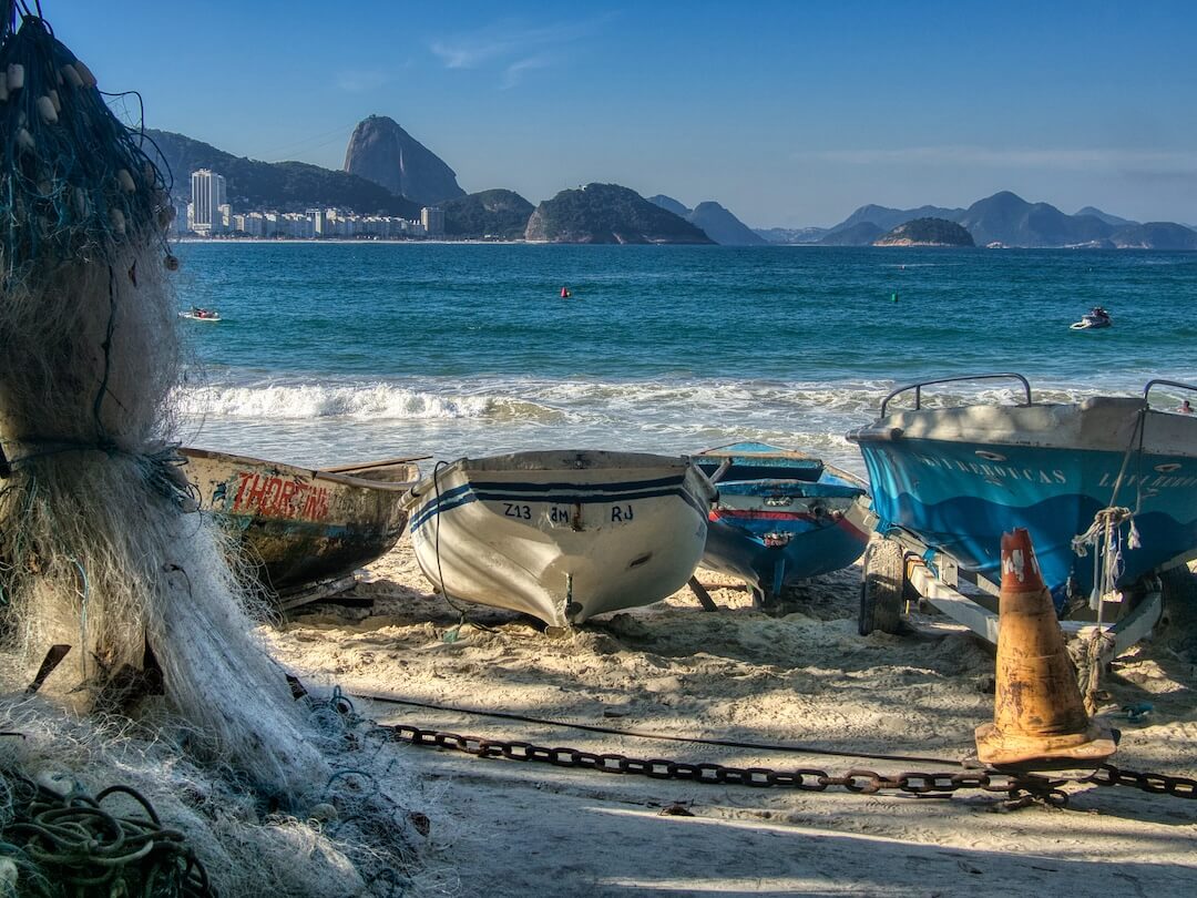Fishing boats and nets on a beach