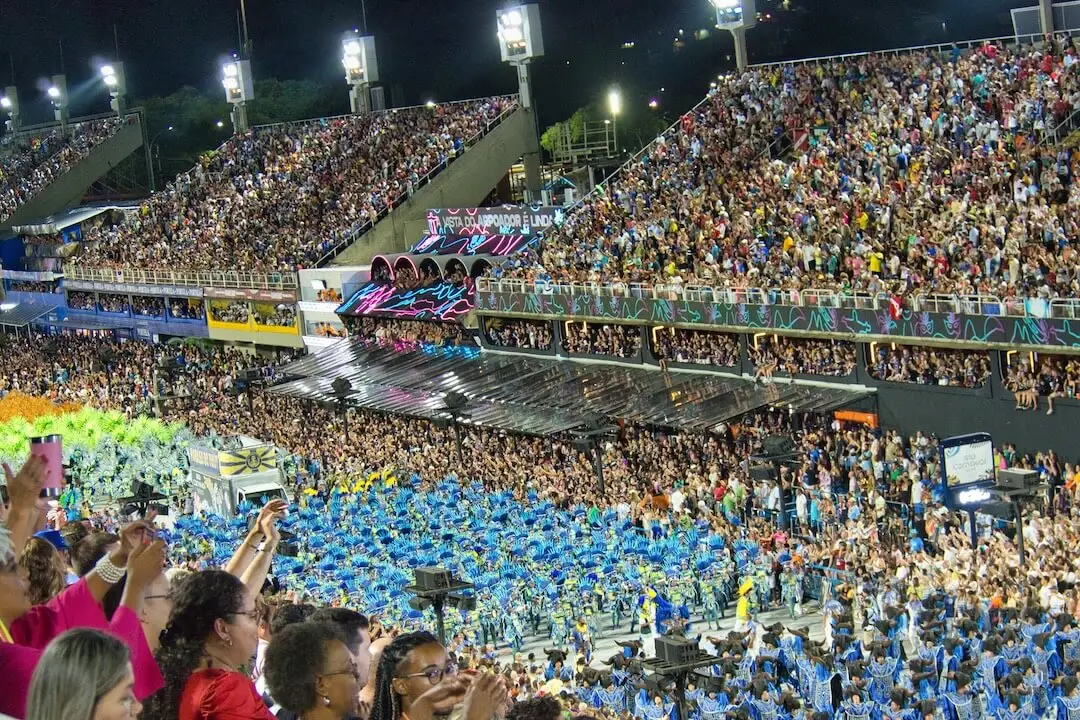 Stadium filled with colourfully dressed dancers