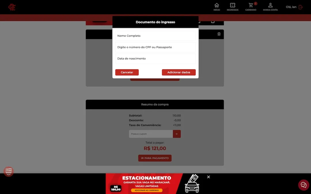 Flamengo tickets personal details