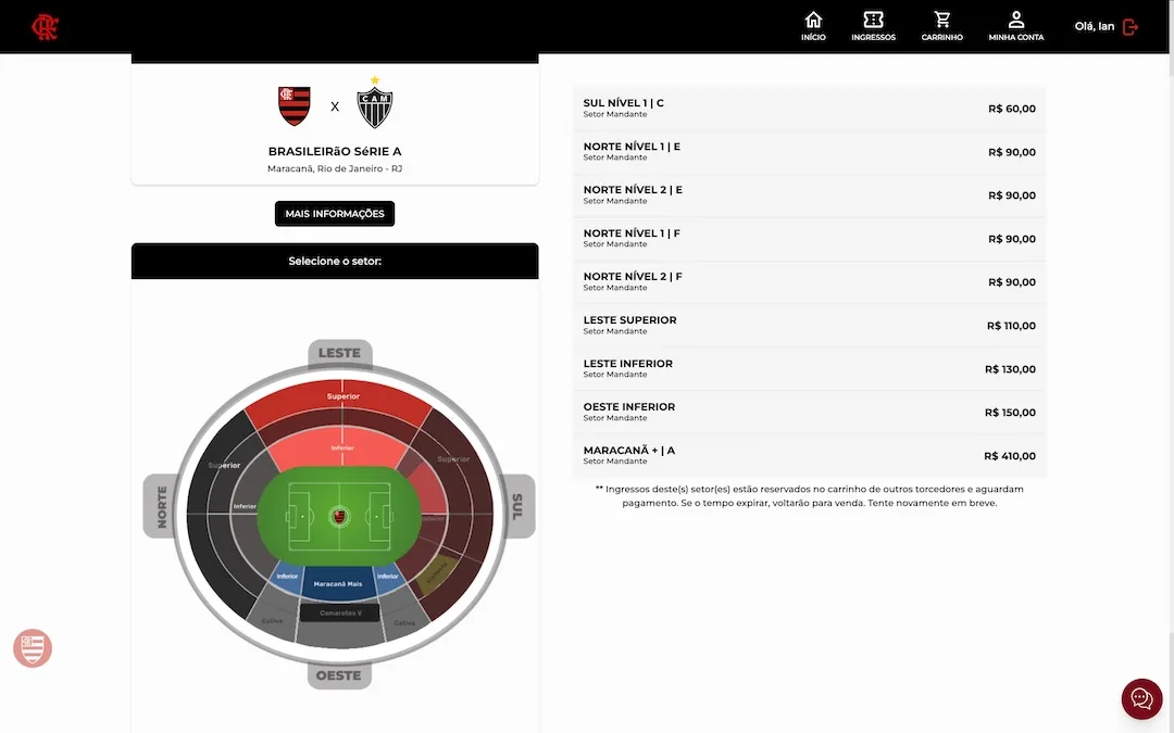 Map of the Maracana stadium + list of prices