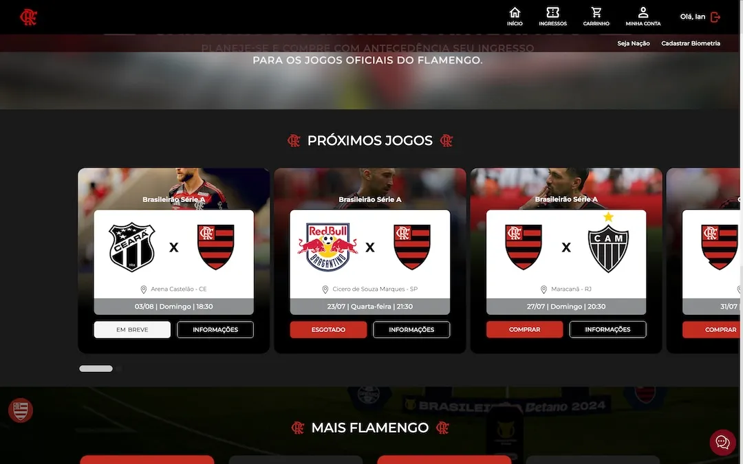 Screenshot of website page showing upcoming games